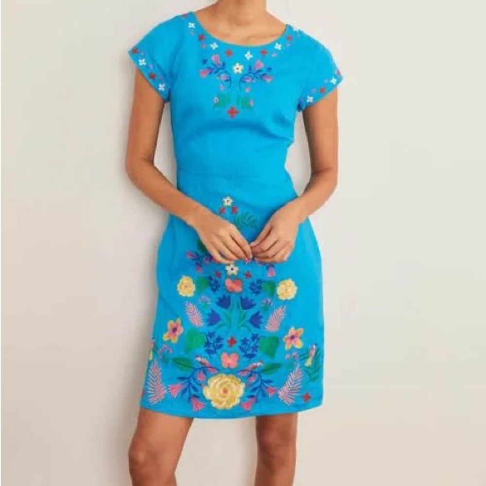 SEARCHING FOR Boden Laura Linen Embroidered Dress in blue